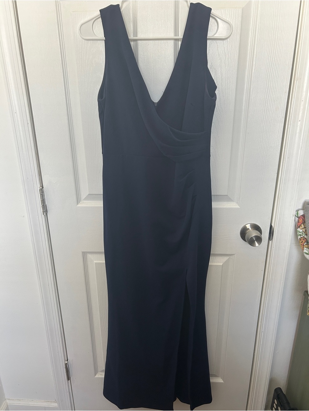 Sleeveless Deep V Navy Maxi Dress with Draped Bodice